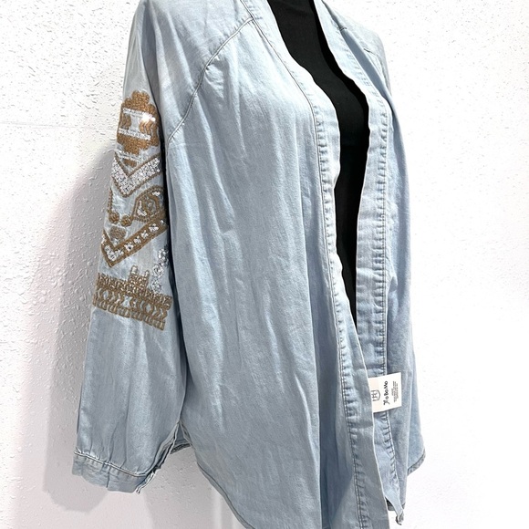 Boutique Embroidered Denim Kimono Jacket OS - Picture 4 of 9
